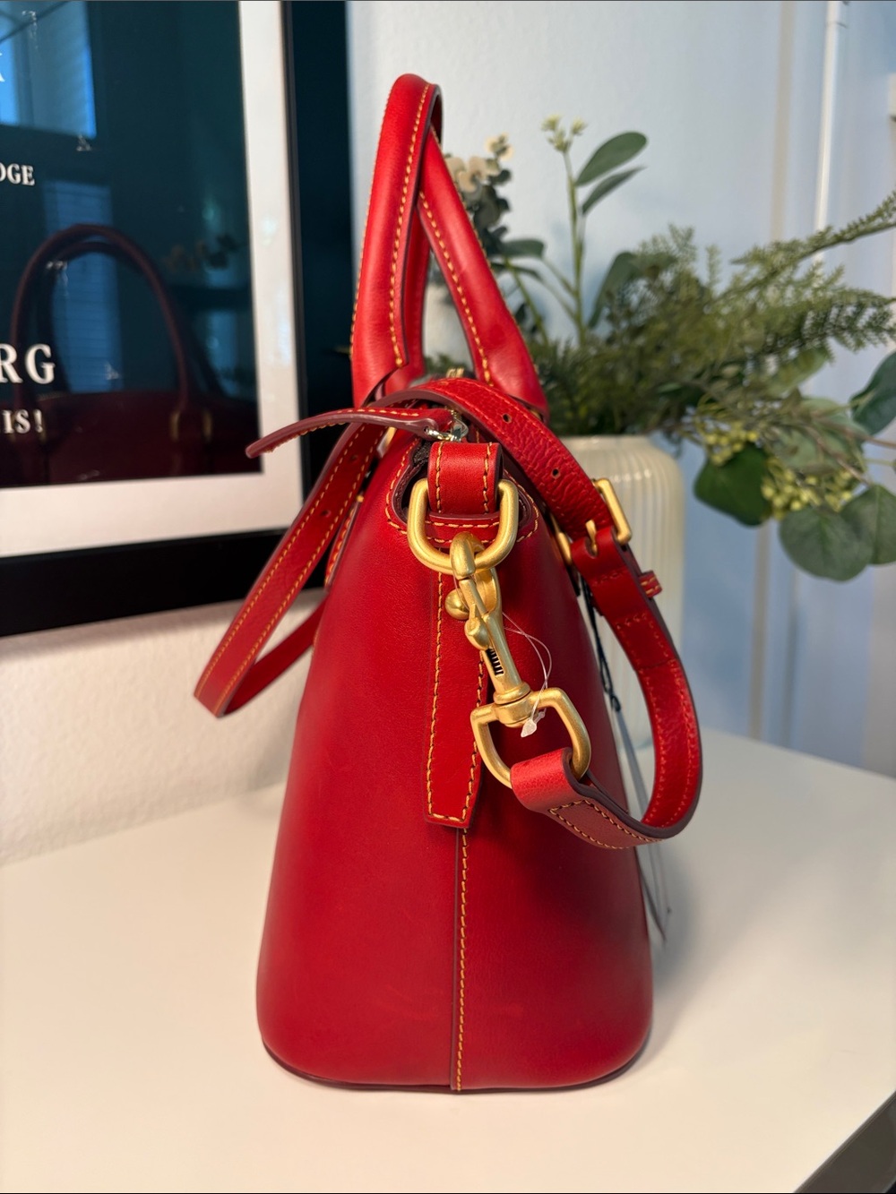 NWT Vintage Dooney & Bourke Florentine Leather Dome Satchel In Red/Bordeaux - Picture 6 of 17